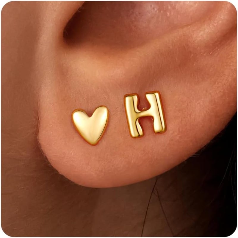 JIAOGE Valentines Day Gifts for Kids Teen Girl Jewelry - 2 Pairs S925 Sterling Silver Post Gold/Rose Gold Heart Initial Stud Earrings for Girls Teen Girl Gifts Hypoallergenic Earring for Women Jewelry - Image 1